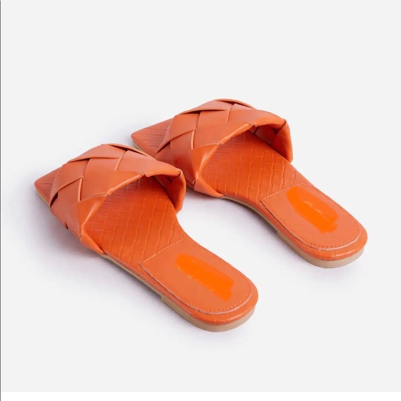 Orange quilted square toe flat slides - Picture 7 of 8
